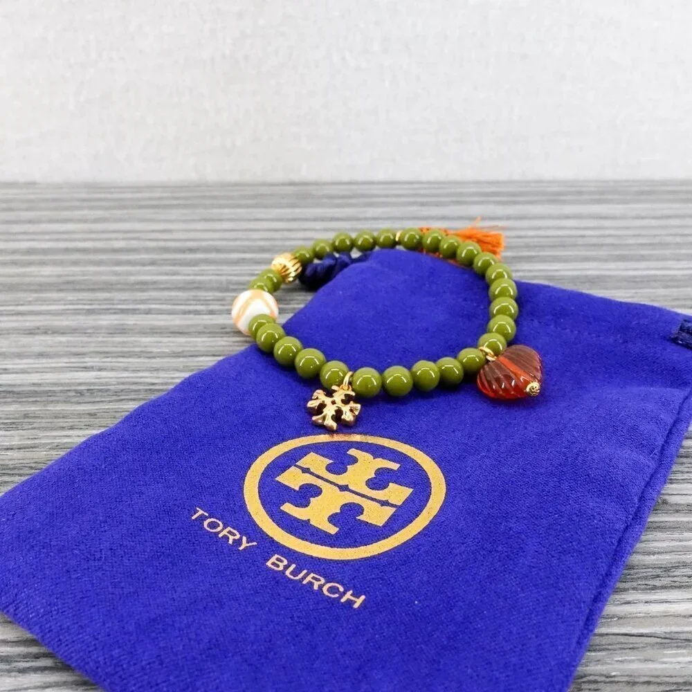 Tory Burch Women's Roxanne Beaded Tassel Bracelet Green OS